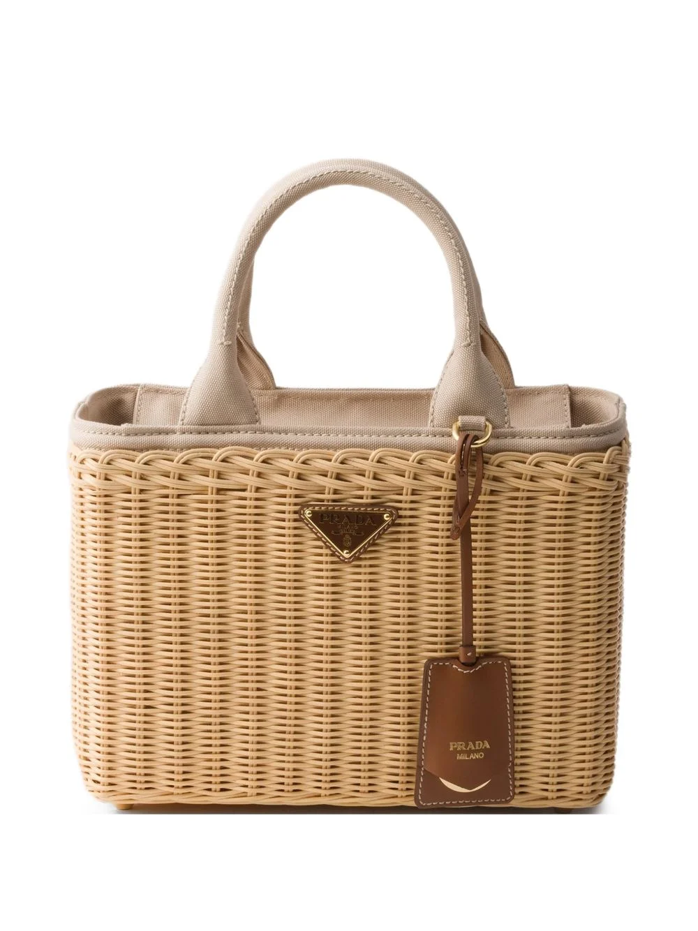 medium wicker and canvas tote bag - 1