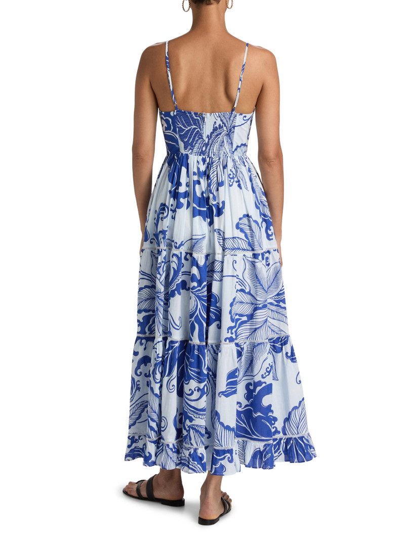 Women's Milena Tiered Coral-Print Cotton Midi-Dress - Blue Reef Wave 5