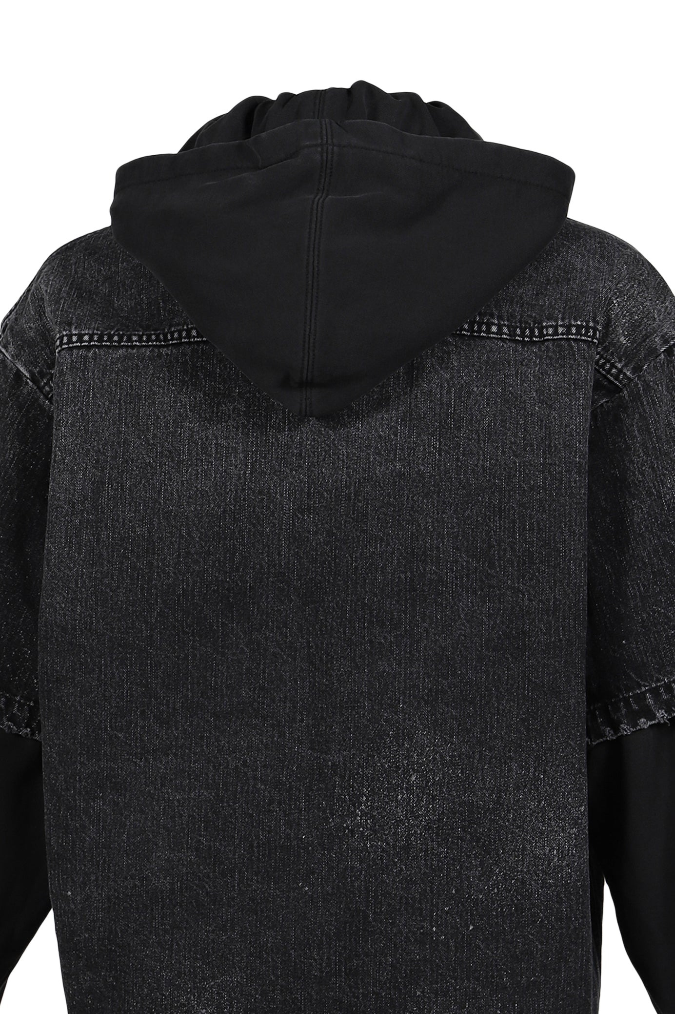 BLACK MENS FADED LAYERED HOODIE JACKET / BLK - 5