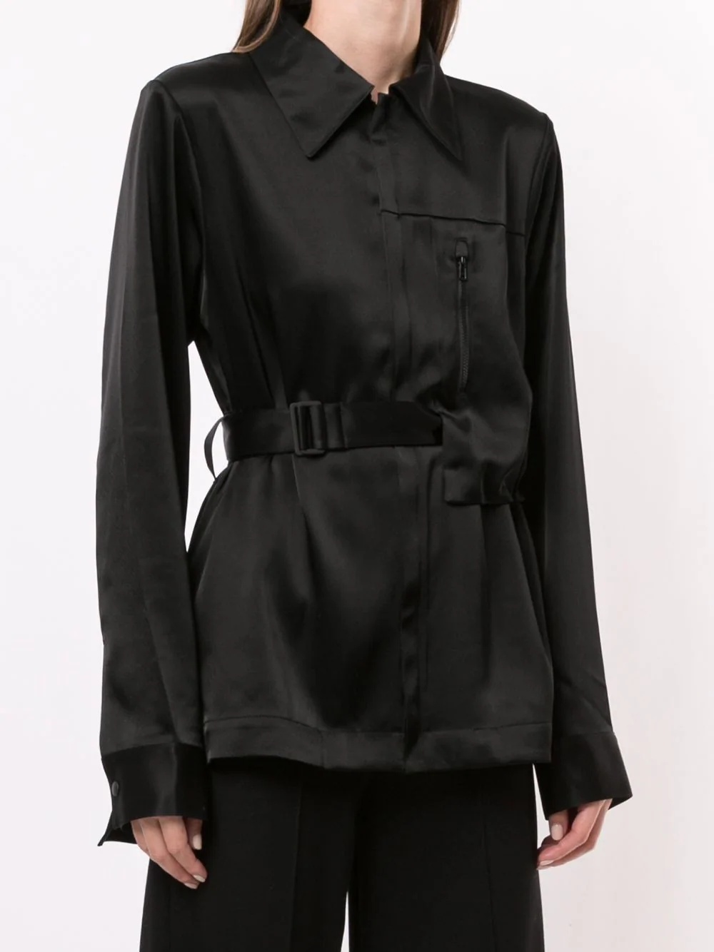 asymmetric belted satin shirt - 3