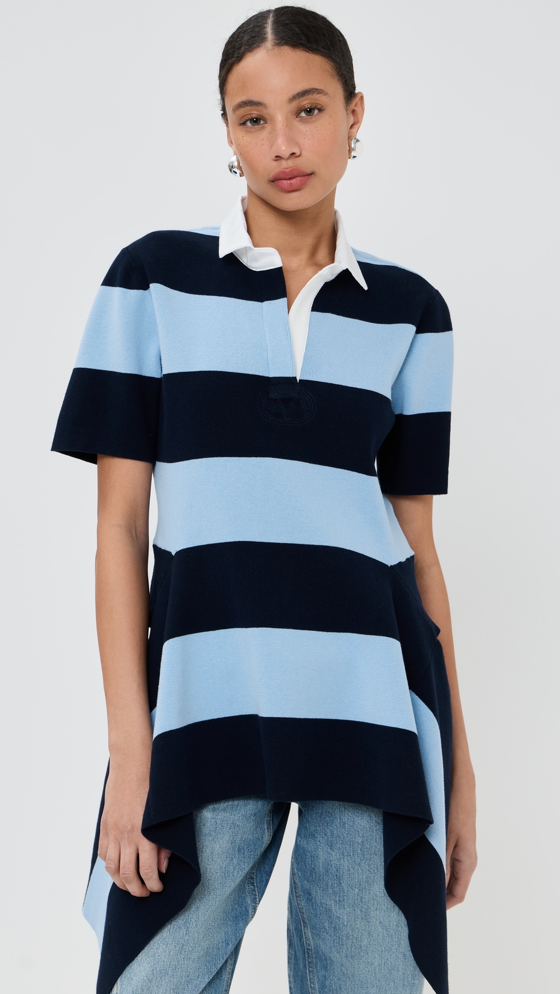 Striped Cascade Half Placket Knitted Top - 6