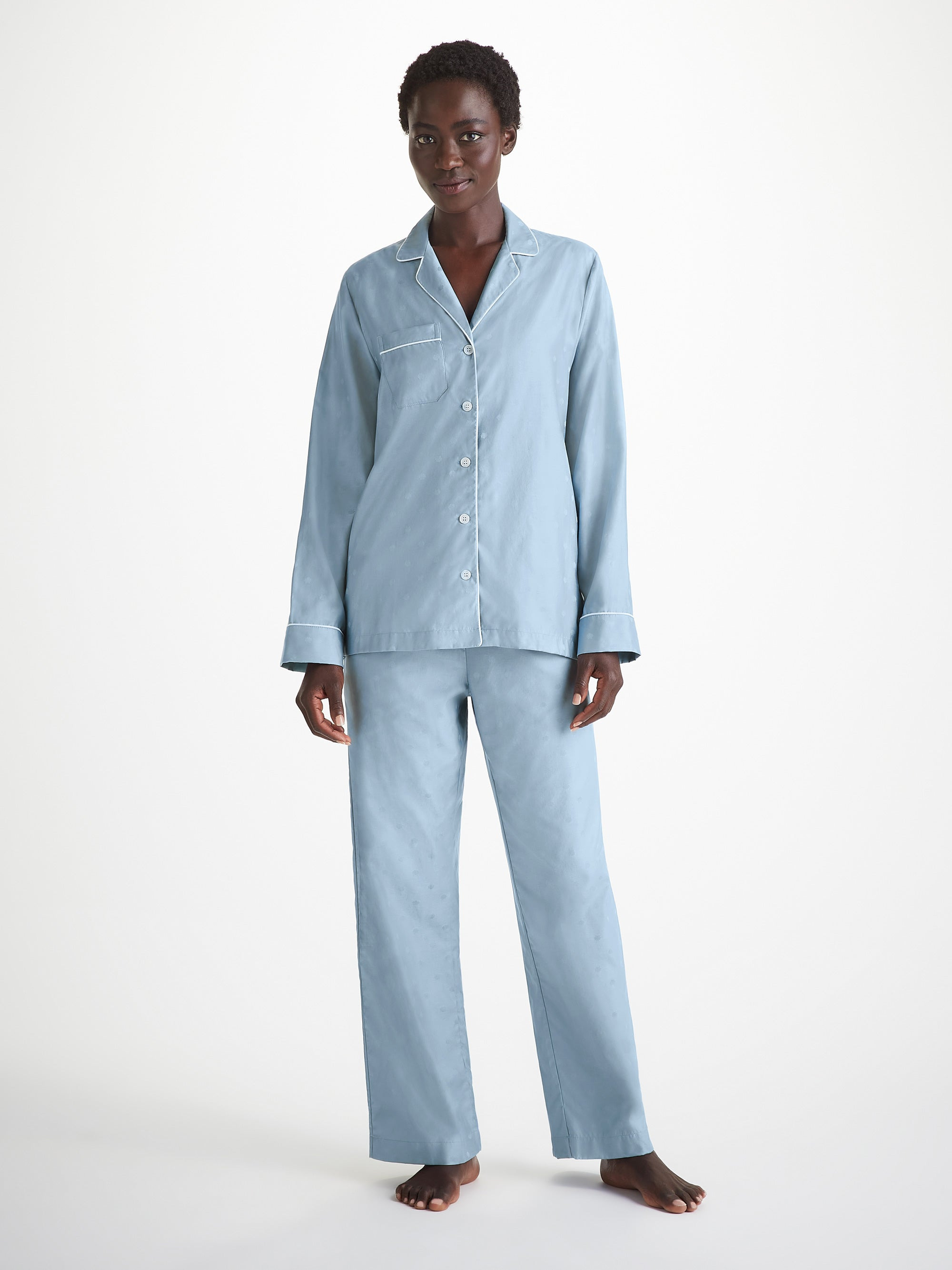 Women's Pajamas Cotton Jacquard Blue Seashell Pattern - 2