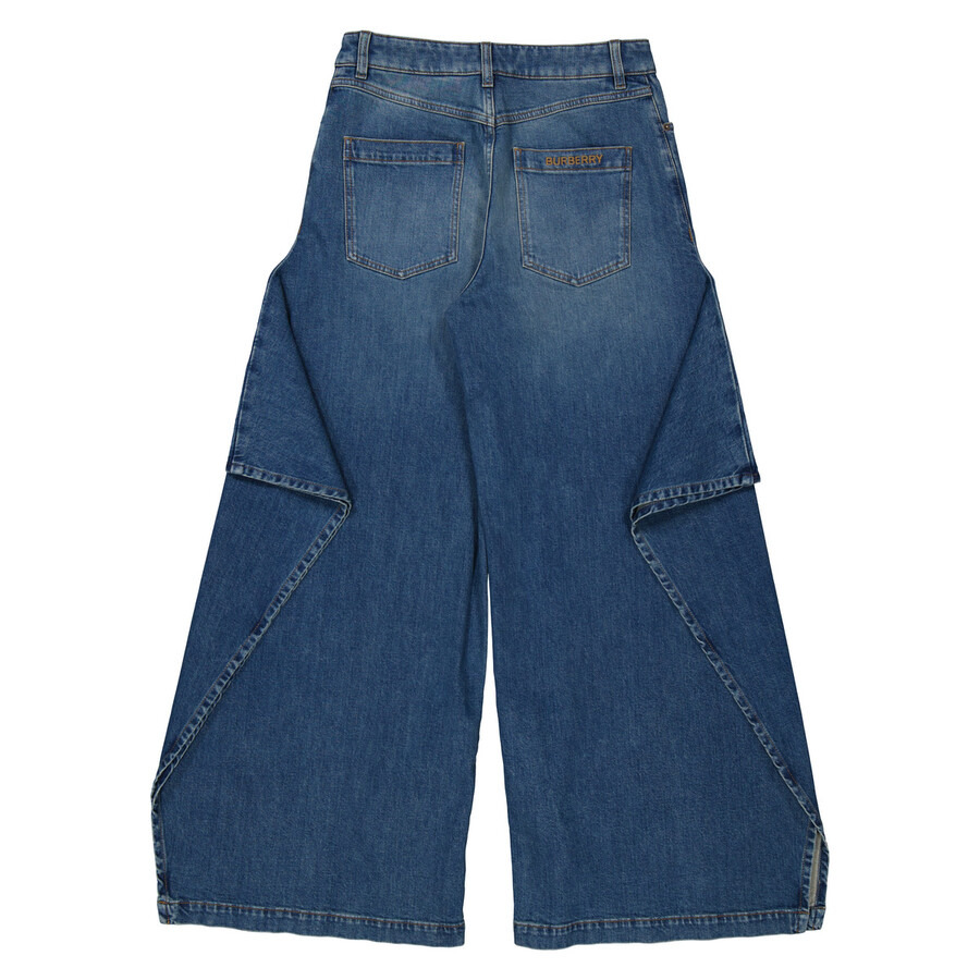 Burberry Ladies Deep Slate Blue Wide-Leg Draped Denim Jeans - 2