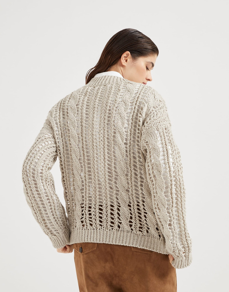 Brunello Cucinelli Jute and cotton cable & mesh sweater outlook