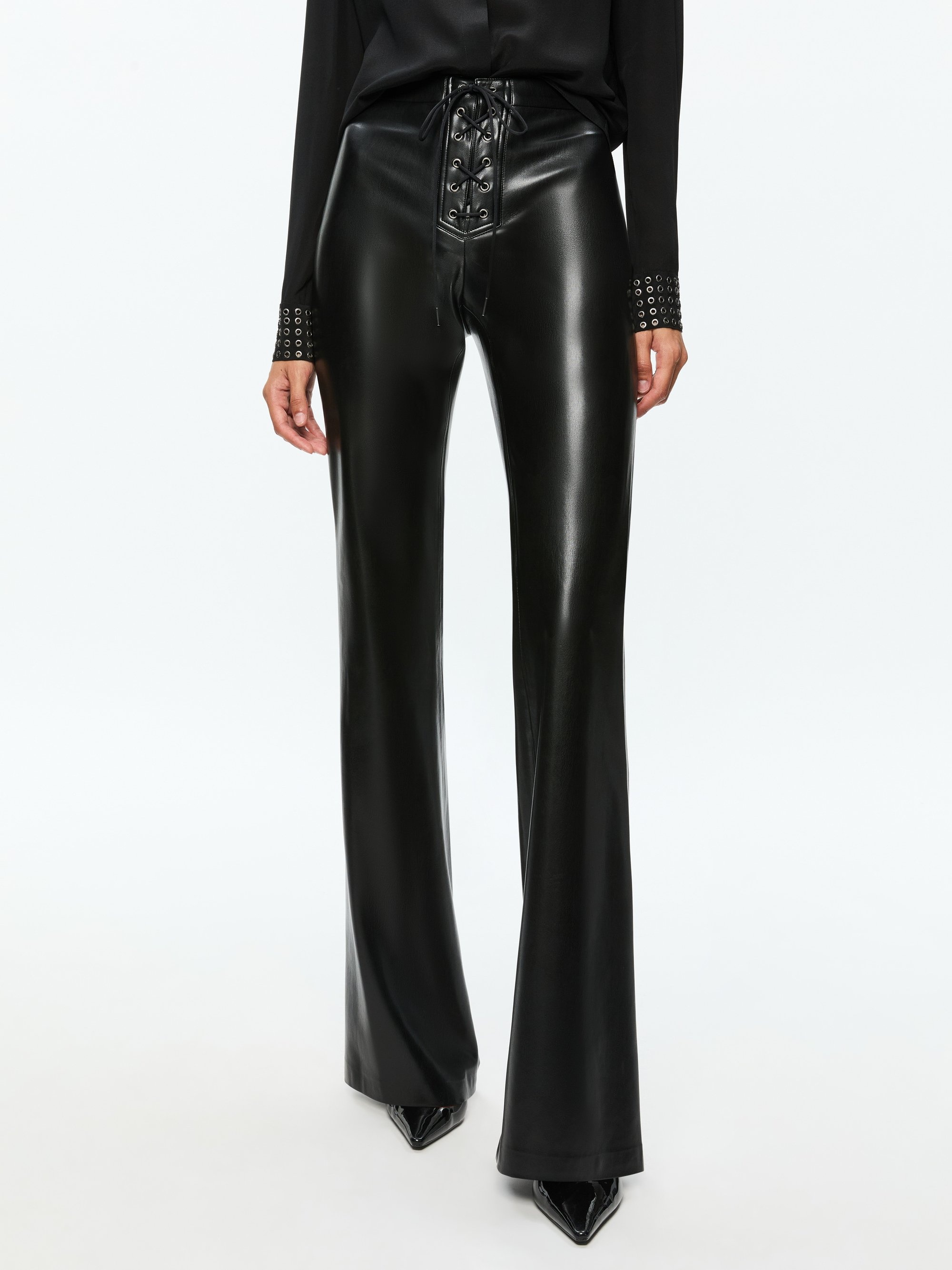 RAVYN VEGAN LEATHER LACE UP BOOTCUT PANT - 2