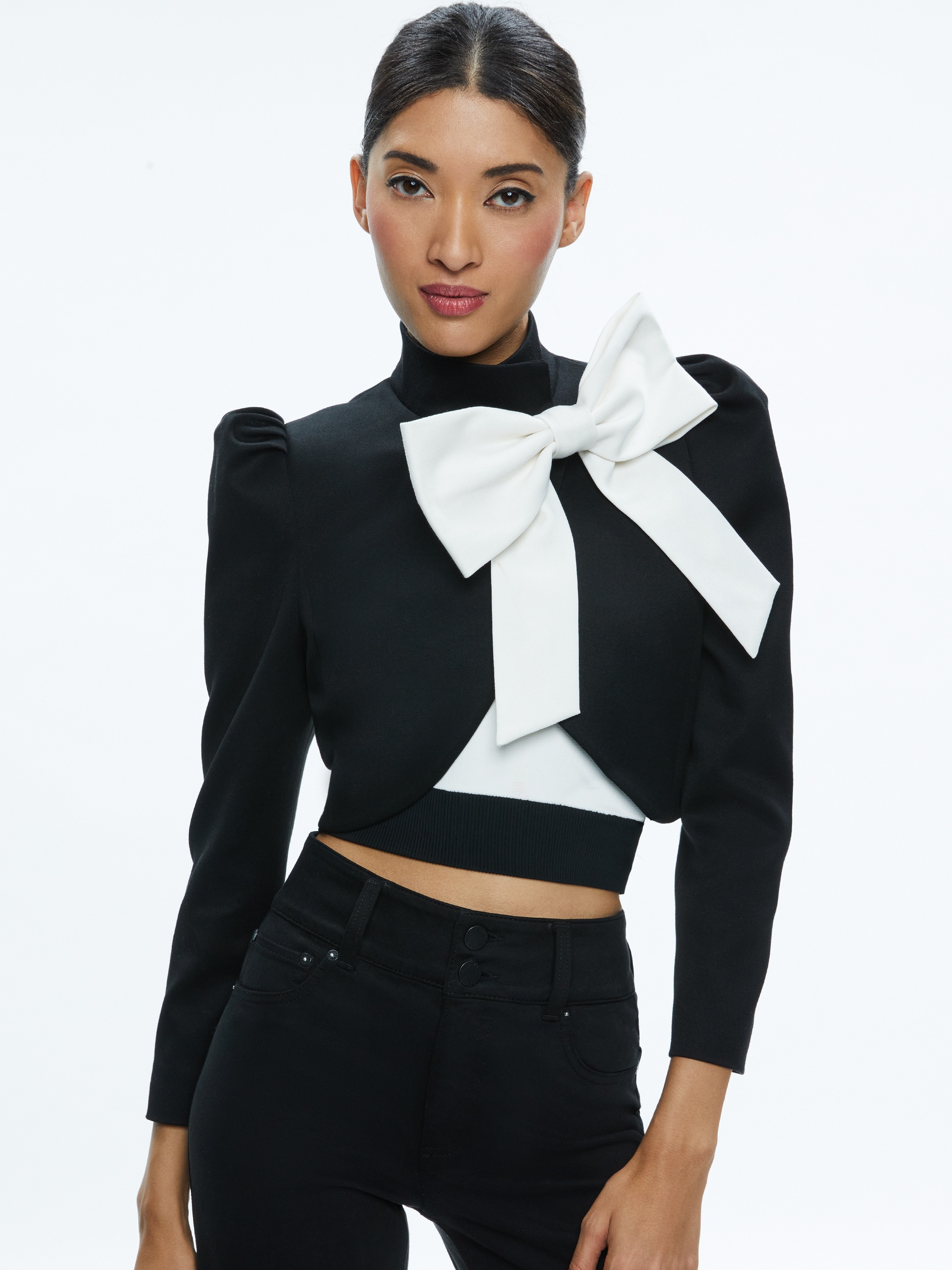 ADDISON BOW COLLAR CROPPED JACKET - 1