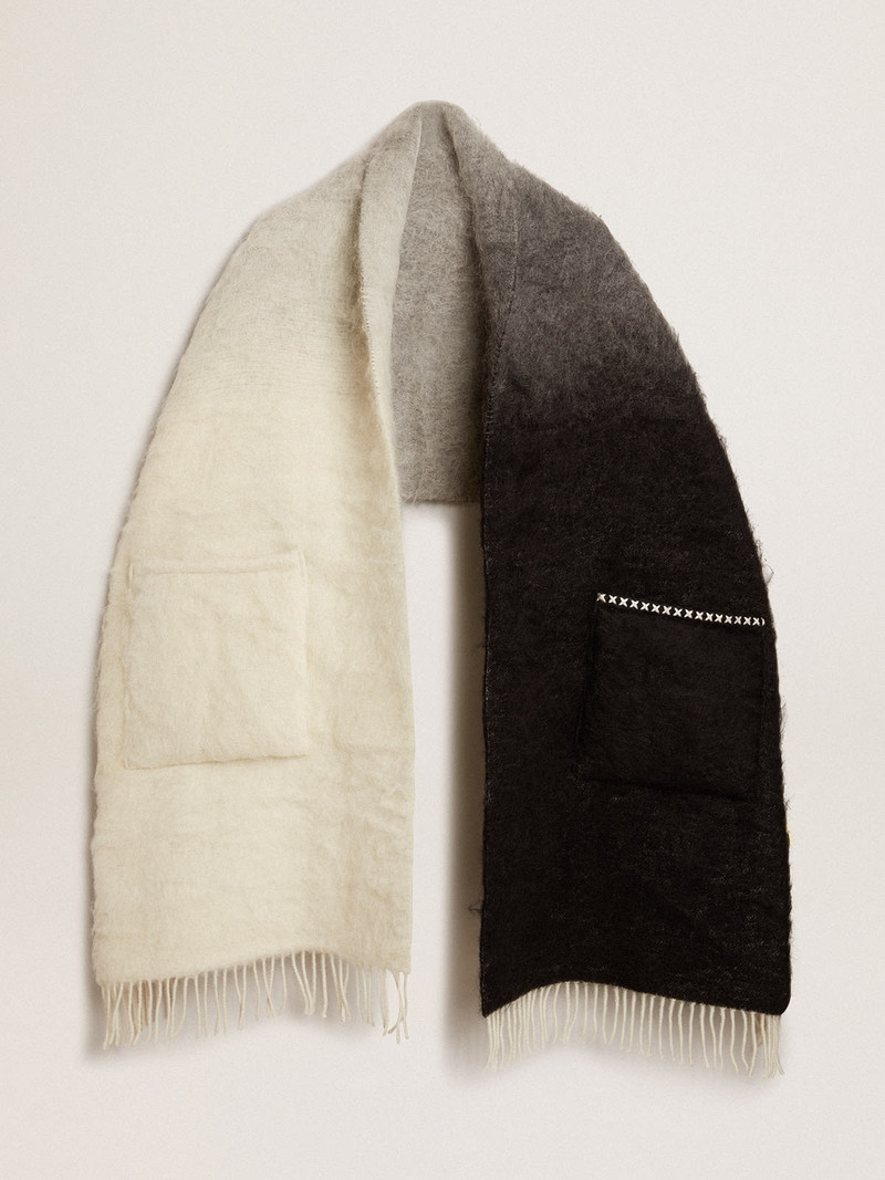 Black and white scarf with pockets 1