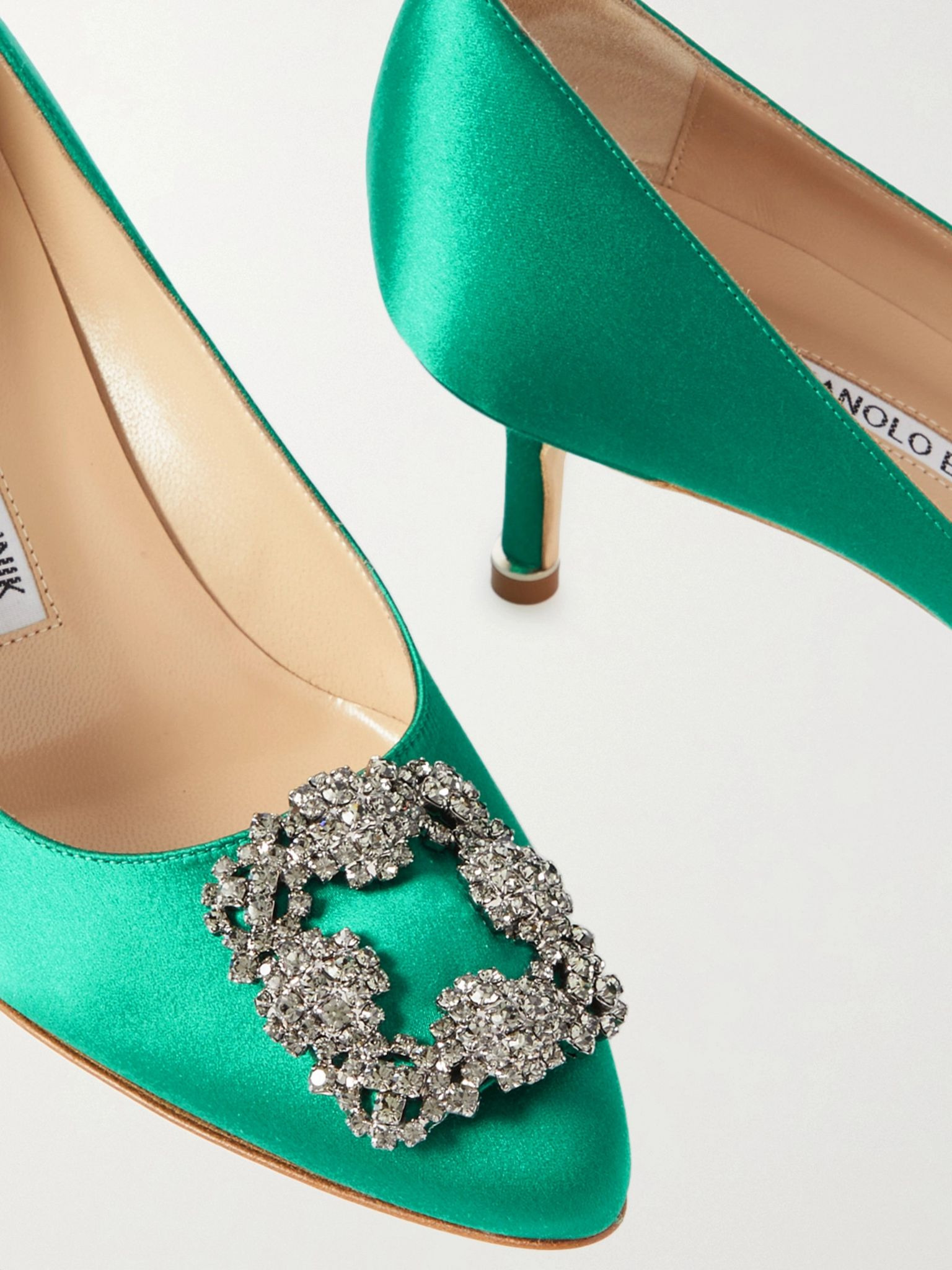 Hangisi 50 crystal-embellished satin pumps Green - 4