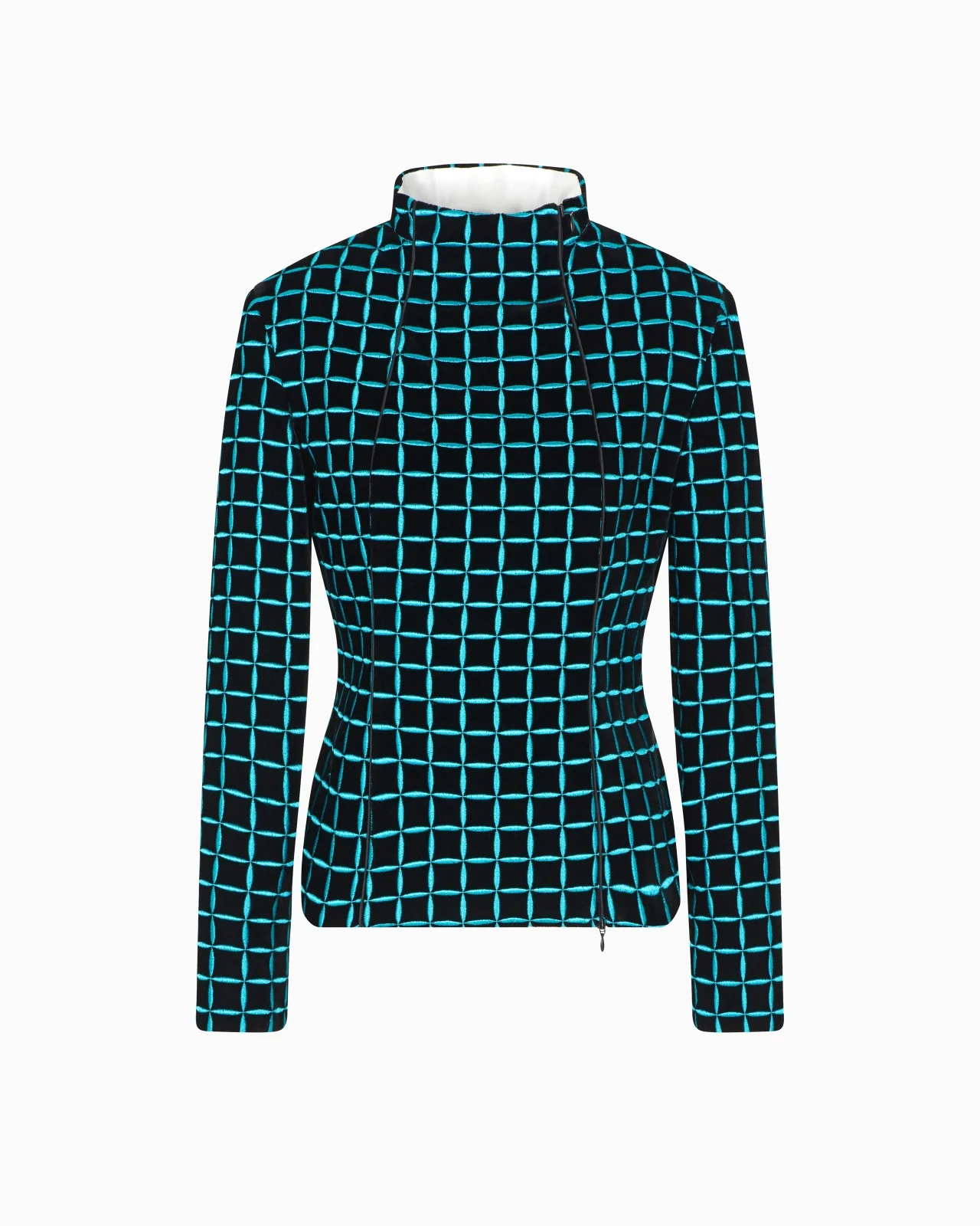 VELVET JACKET WITH EMBROIDERED CHECK MOTIF - 1