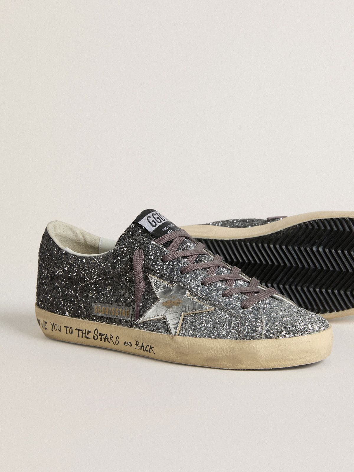 Women's Super Star with glitter upper and silver metallic leather star - 3