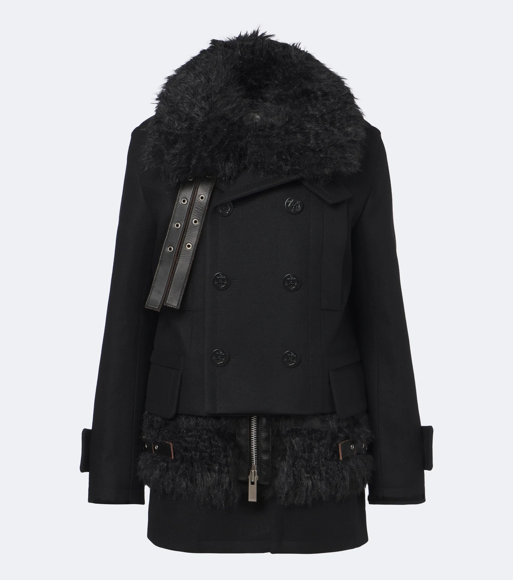 Layered leather-trimmed wool coat - 1