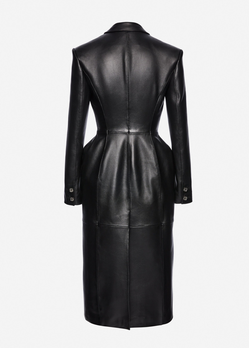 Tailored leather coat in black 2