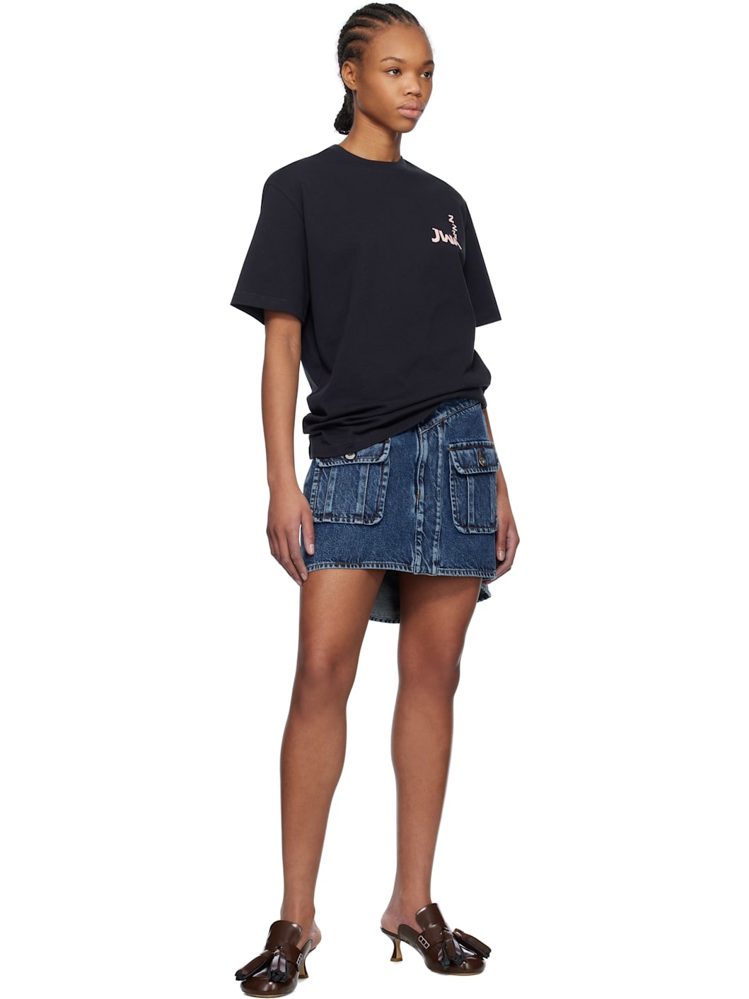 Blue Curved Patch Pocket Denim Miniskirt - 4