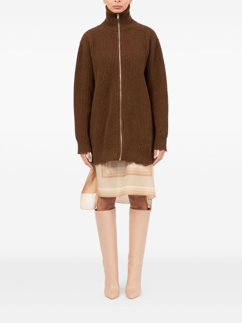 ribbed zip-up cardigan - 2