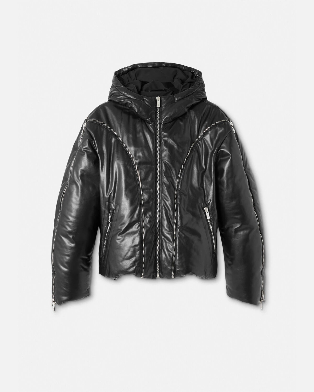 Leather Zip Puffer Jacket - 1