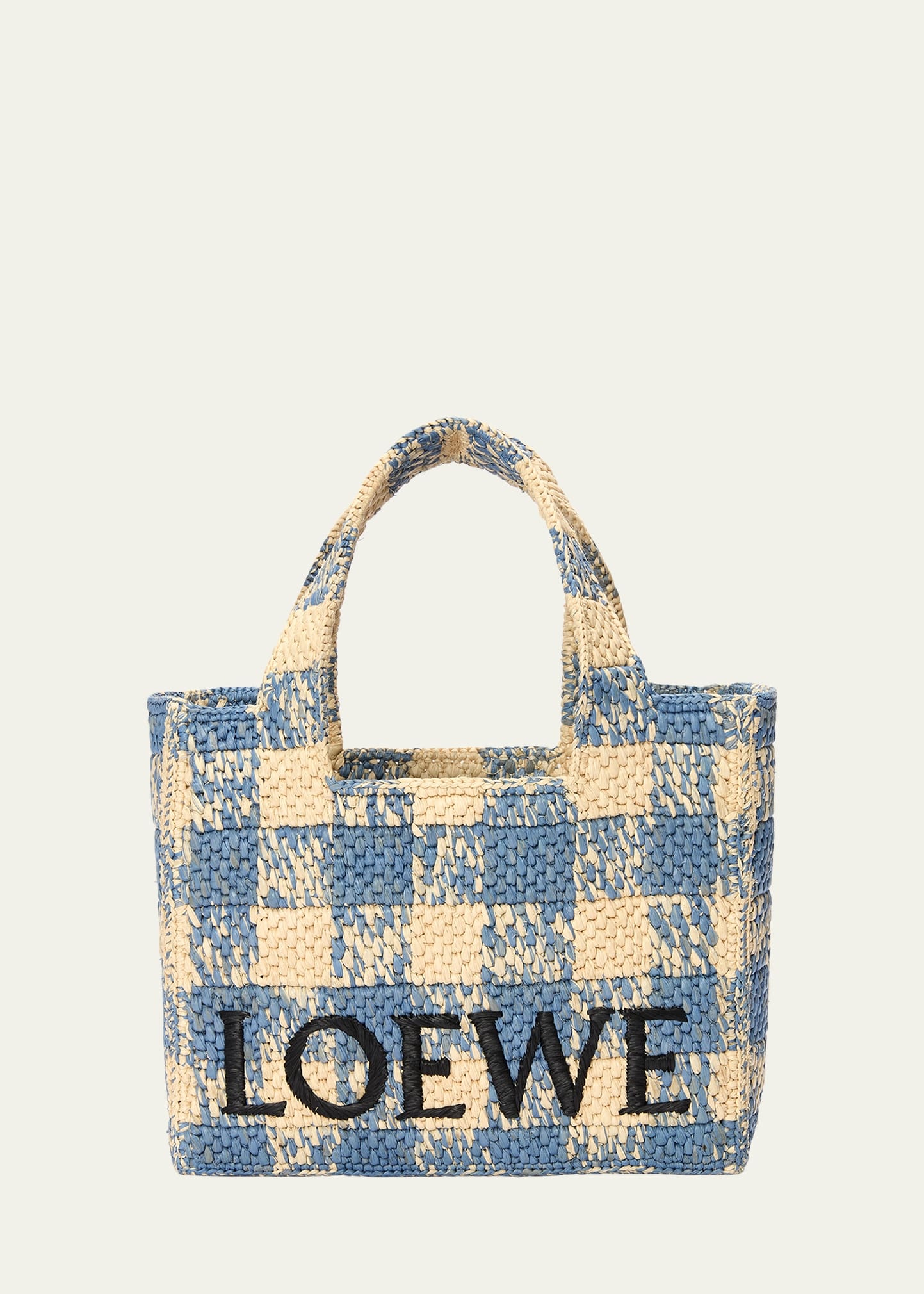 Medium Logo Tote Bag in Gingham Raffia - 1