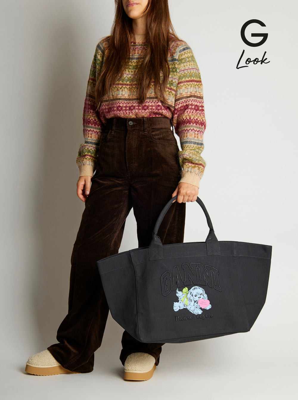 Ganni Women Shopper Xxl Pocket Dog Print - 6