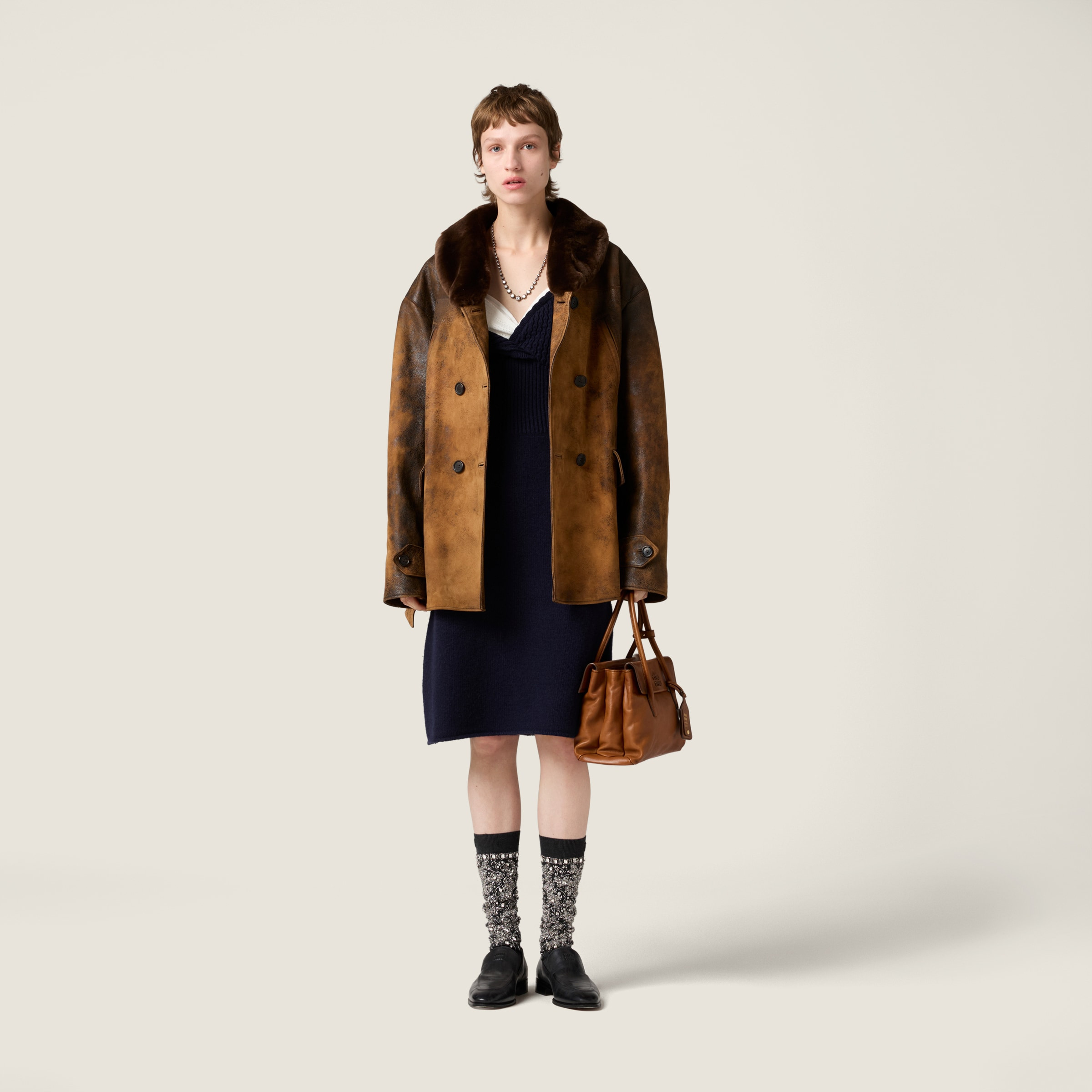 Double-breasted waxed suede caban jacket - 2