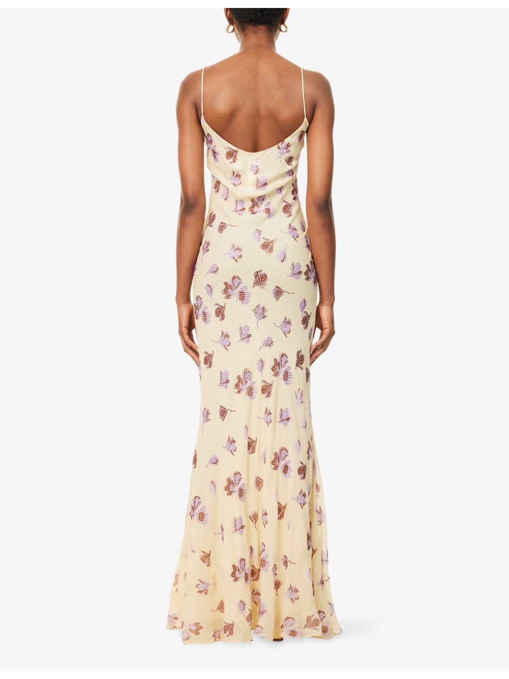 Floral Rhinestone Chiffon Maxi Dress - 4