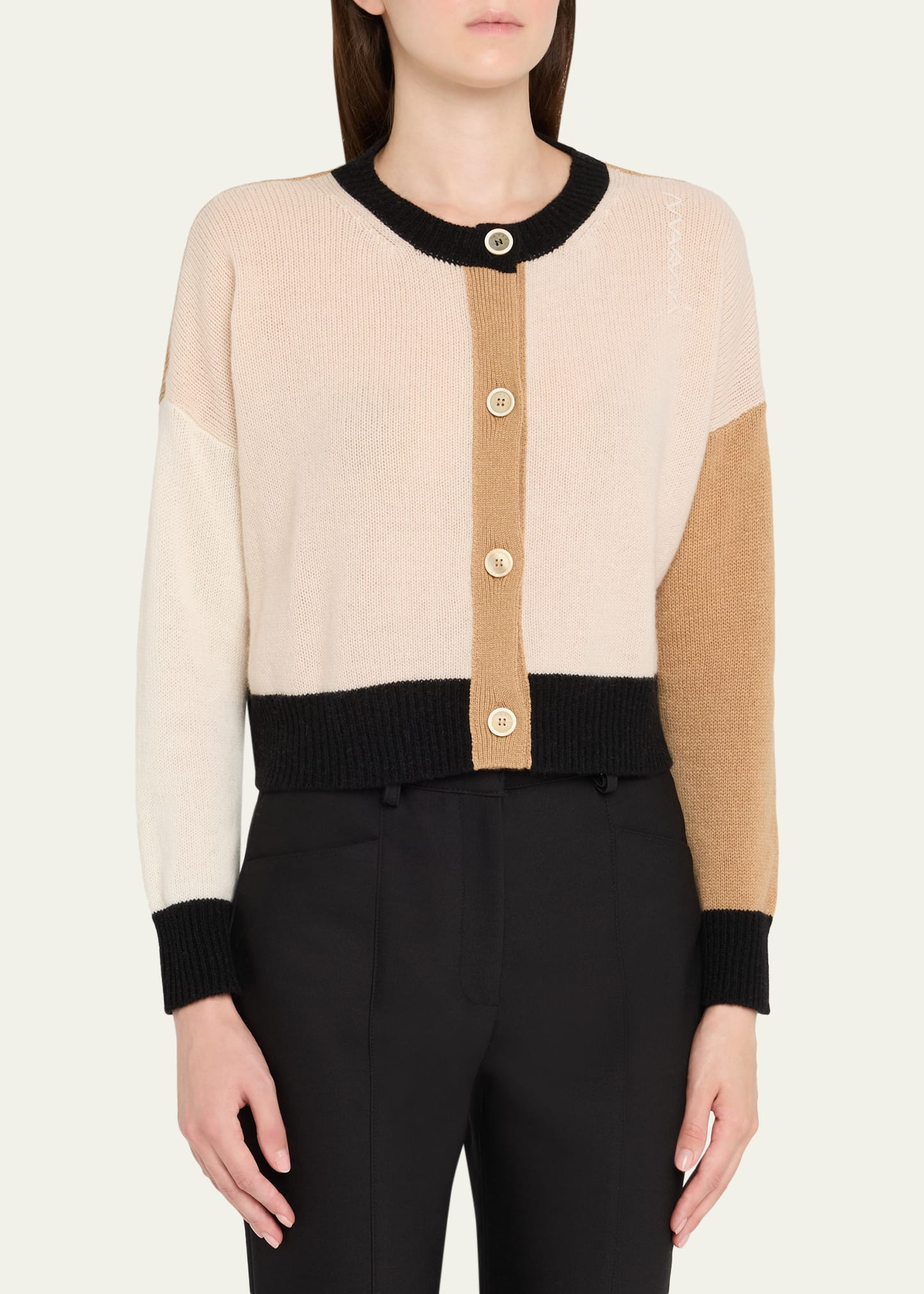 Colorblock Cashmere Crewneck Cardigan - 4