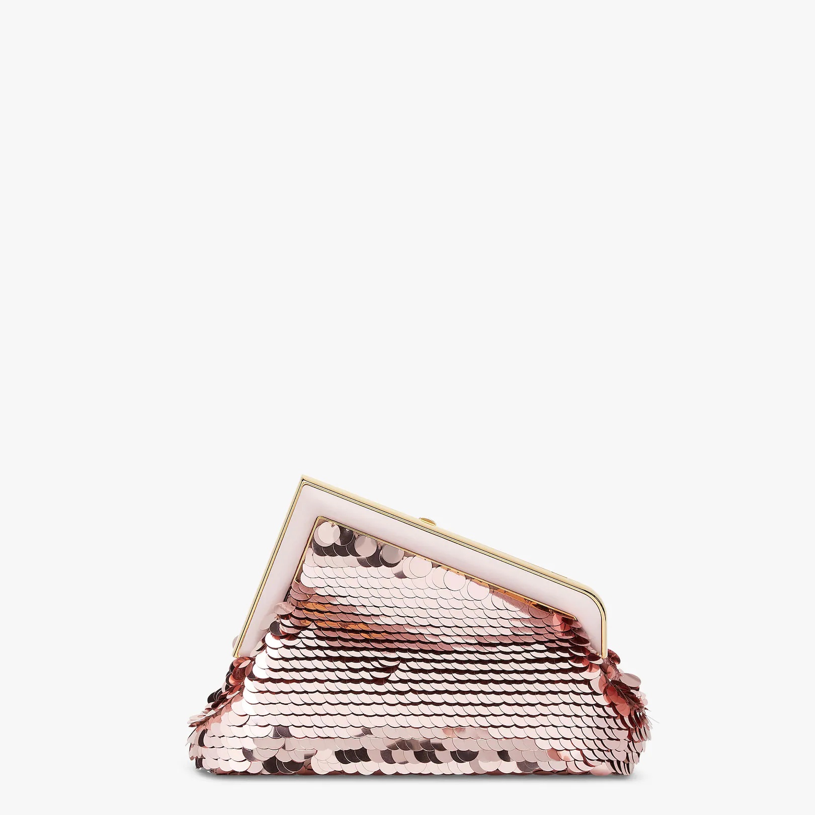 Small Fendi First bag completely embroidered with pink metallic sequins, with an oversized F metal c - 3