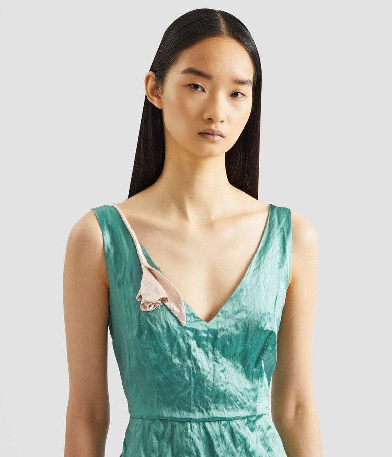 EMBROIDERED TEXTURED SATIN SLEEVELESS MIDI DRESS 5