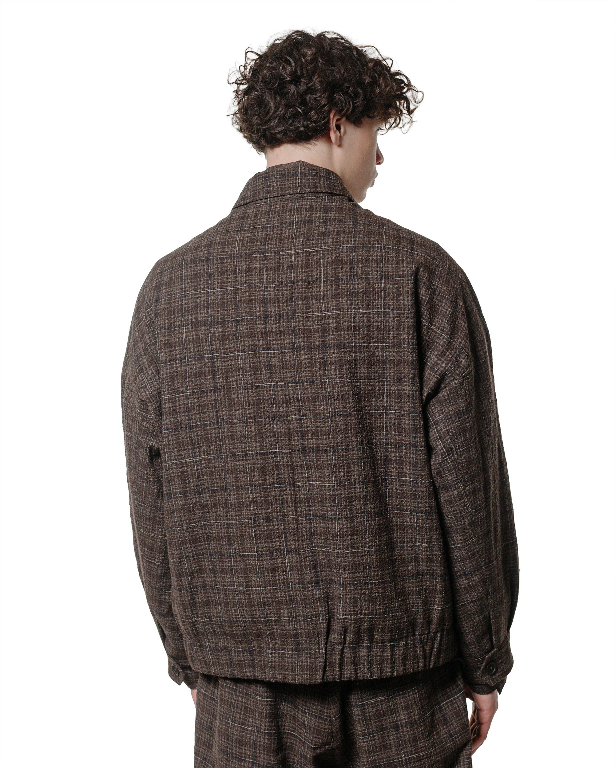 Zip Jacket Two Kasuri Wool Check Brown/Beige/Navy - 3