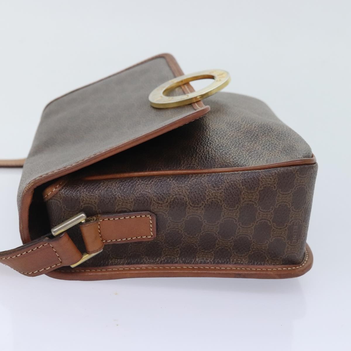 CELINE Macadam Canvas Circle Shoulder Bag Pvc Leather Brown Gold - 3