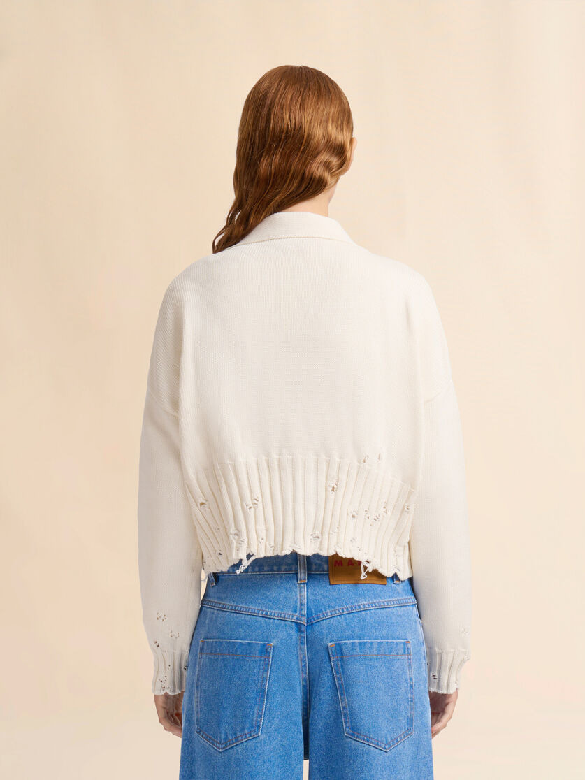 WHITE DISHEVELLED COTTON CROPPED CARDIGAN - 3