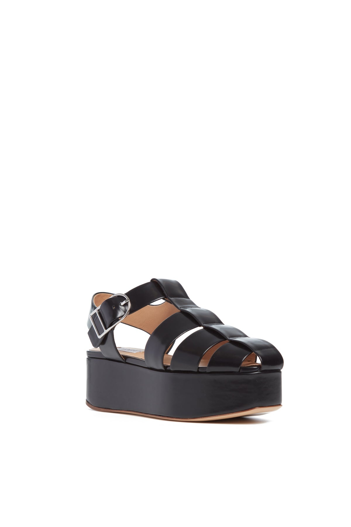 Mila Plateau Sandal in Black Leather - 2