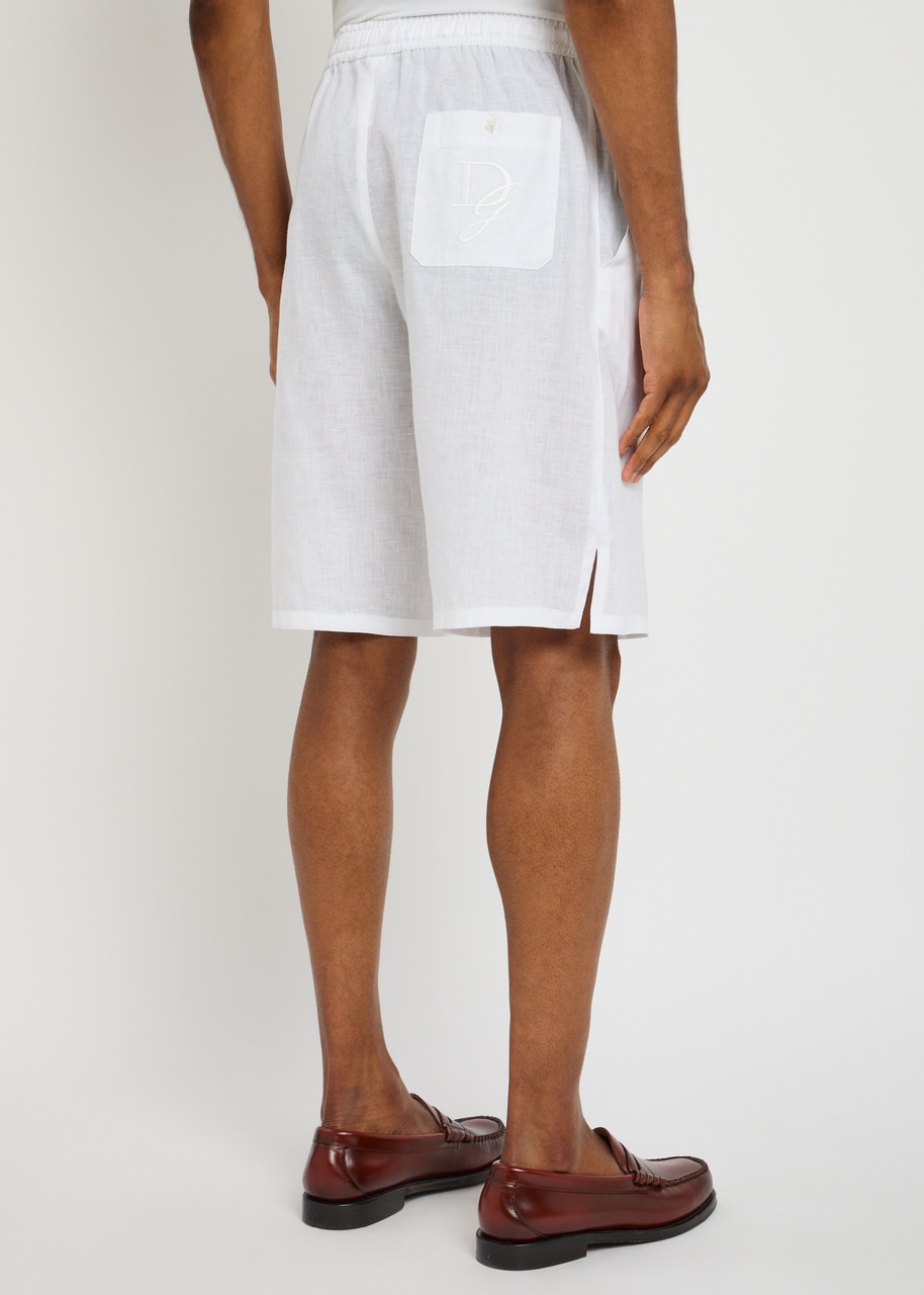 Dolce & Gabbana Logo-embroidered Linen Shorts - 3