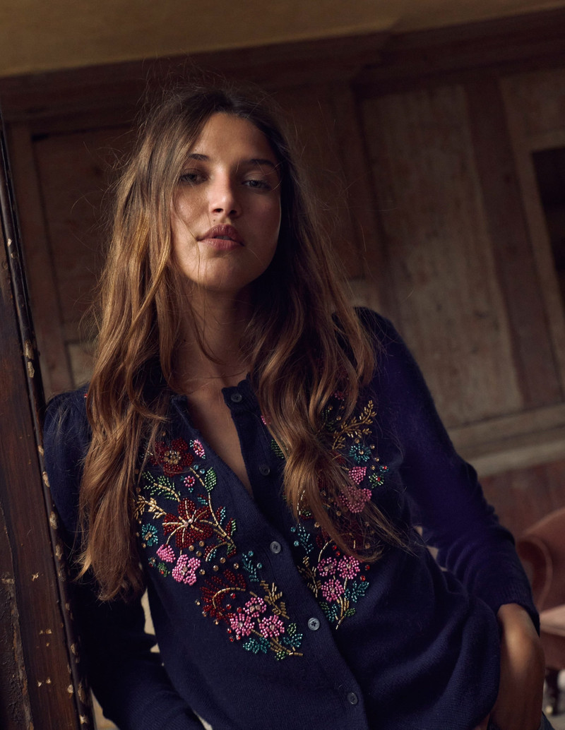 Elizabeth Embellished Cardigan-Navy, Floral Embellishment 7