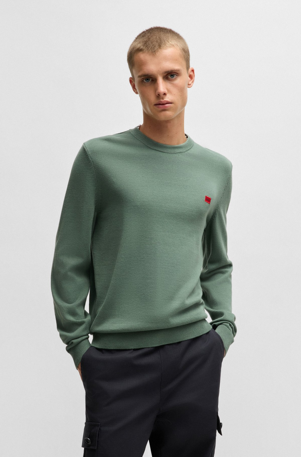 KNITTED COTTON SWEATER WITH RED LOGO LABEL - 2