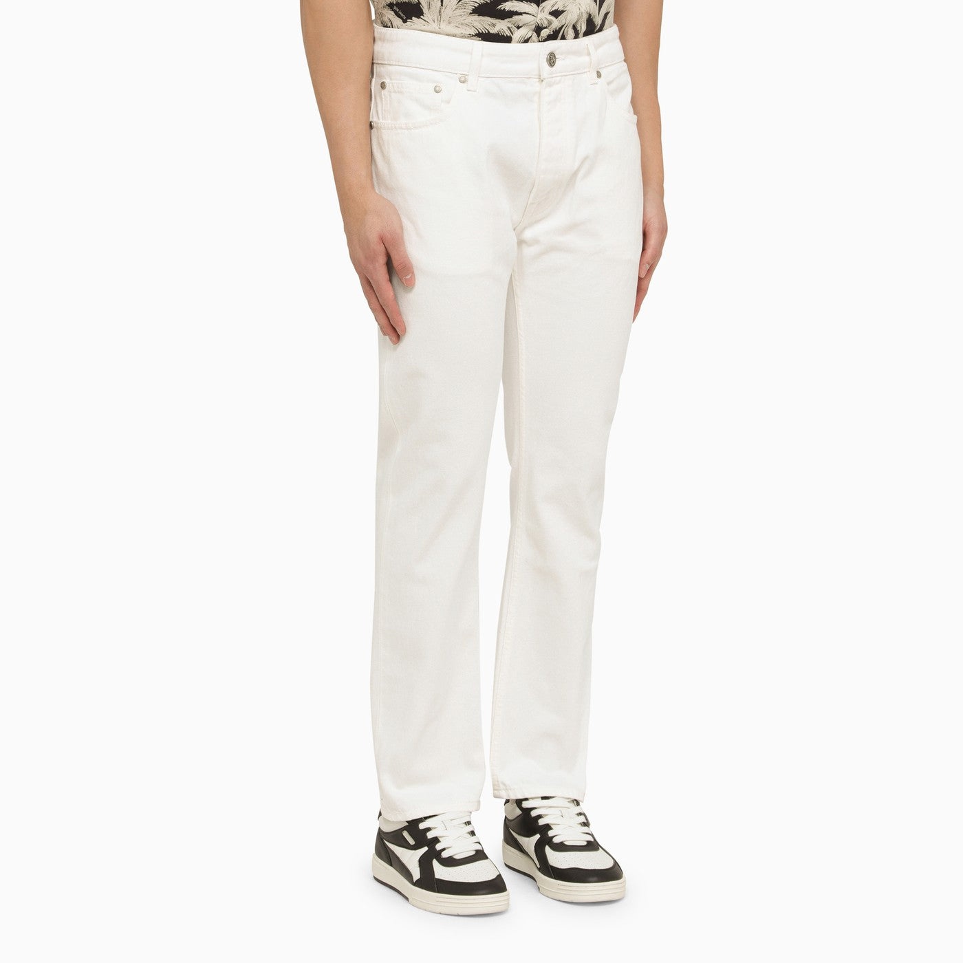 Palm Angels White Jeans With Monogram Embroidery - 3