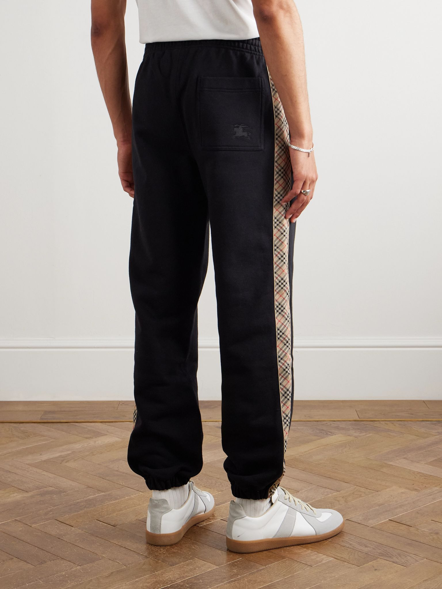 Tapered Logo-Embroidered Checked Cotton-Jersey Sweatpants Black - 4