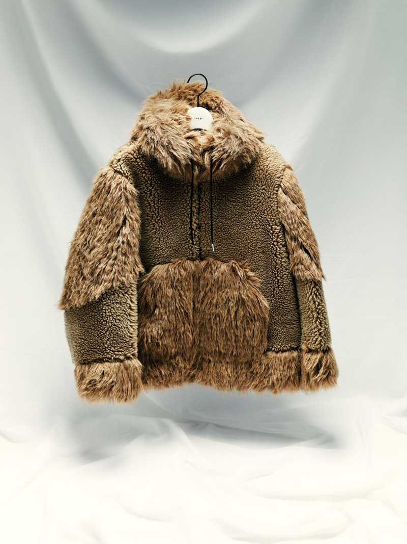 sacai Faux Shearling x Faux Fur Hoodie outlook