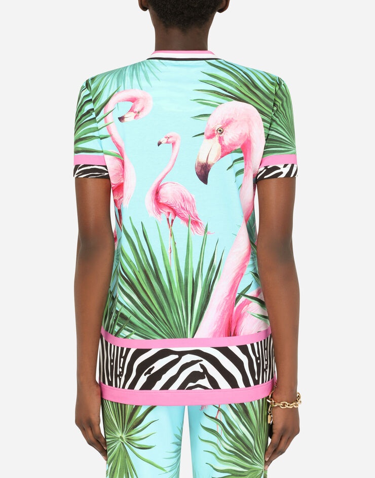 Short-sleeved flamingo-print jersey T-shirt - 7