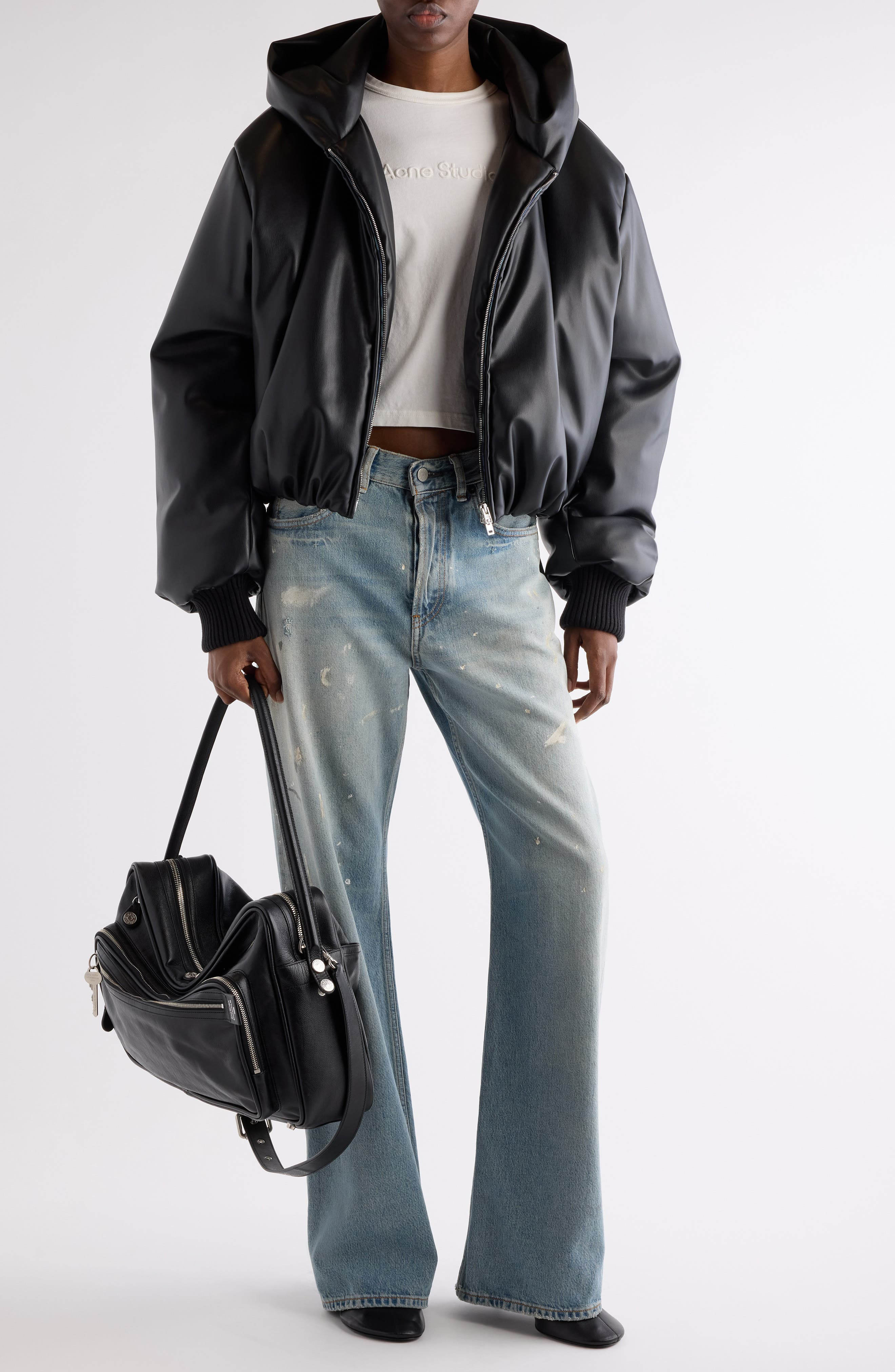 Acne Studios Offy Faux Leather Hooded Bomber Jacket in Black at Nordstrom - 2