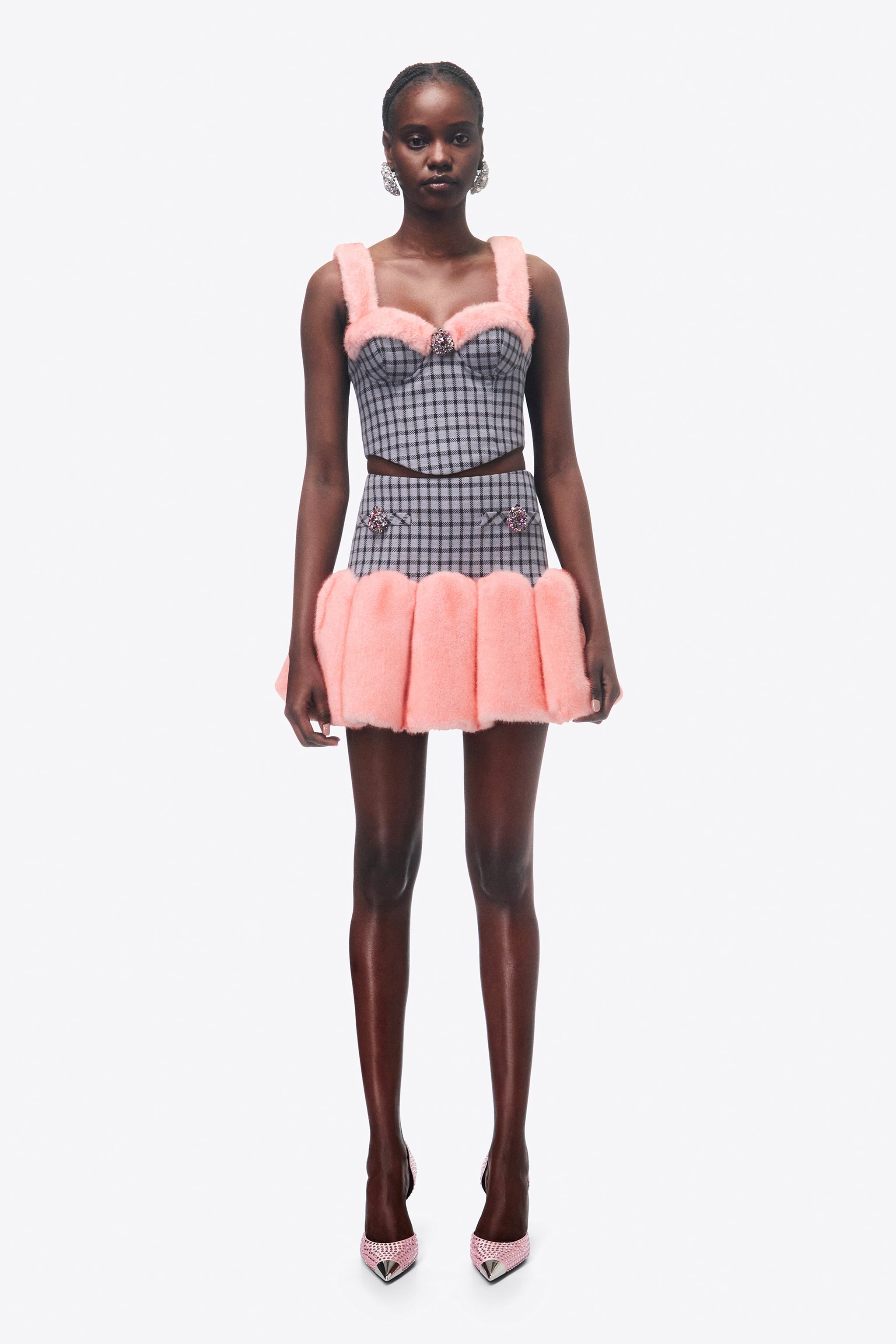FAUX FUR GODET MINI SKIRT - 3