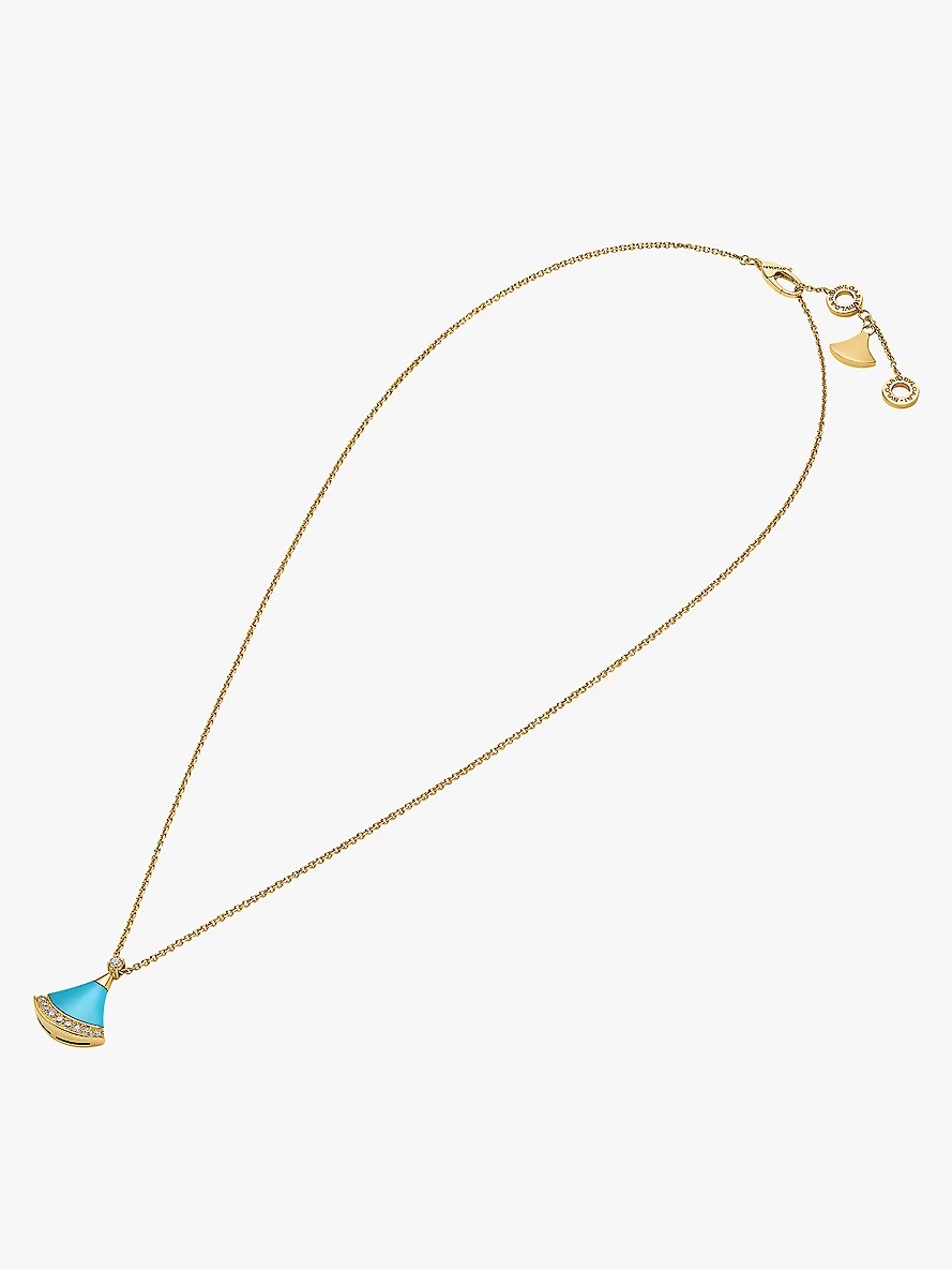 Divas' Dream 18ct yellow gold, 0.13ct brilliant-cut diamond and turquoise&nbsp;pendant necklace - 4