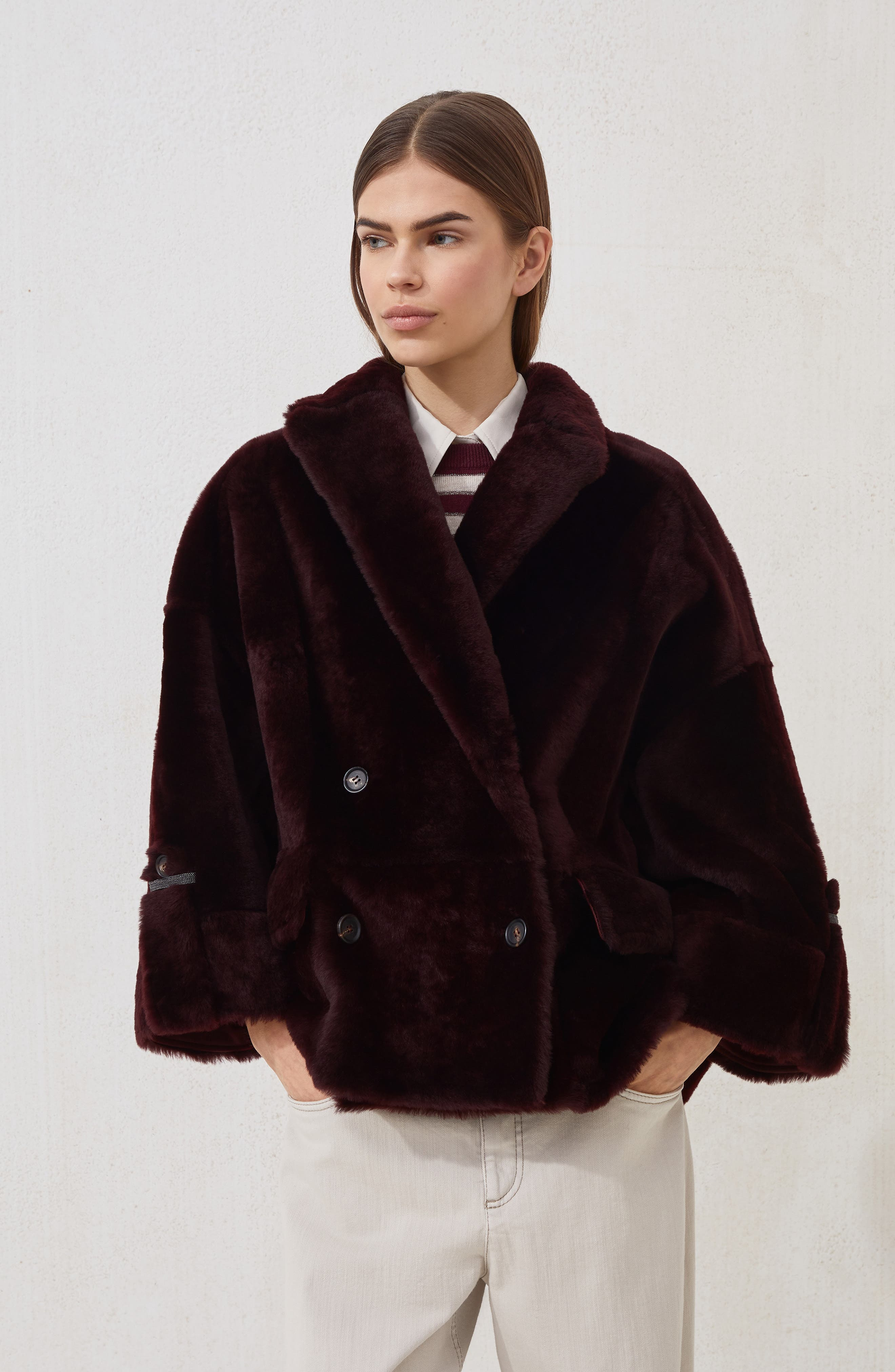 Brunello Cucinelli Shearling reversible outerwear in Burgundy at Nordstrom - 2