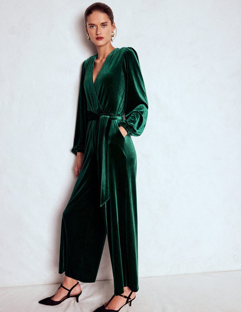 Jersey Velvet Wrap Jumpsuit-Emerald Night 5