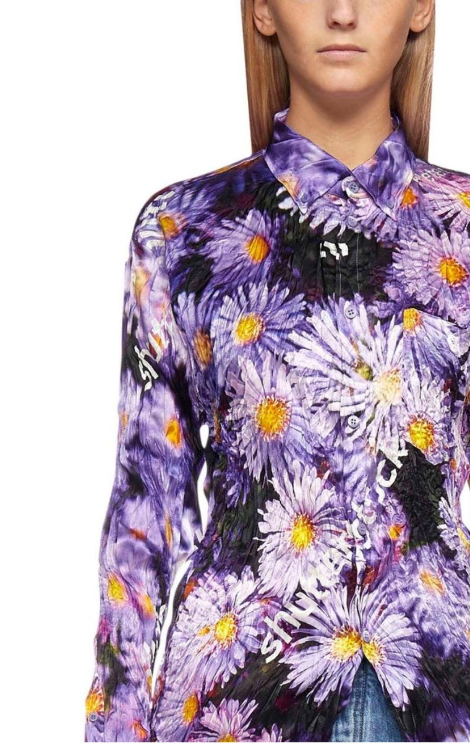 Floral Printed Crinkled Effect Silk Shirt - 5