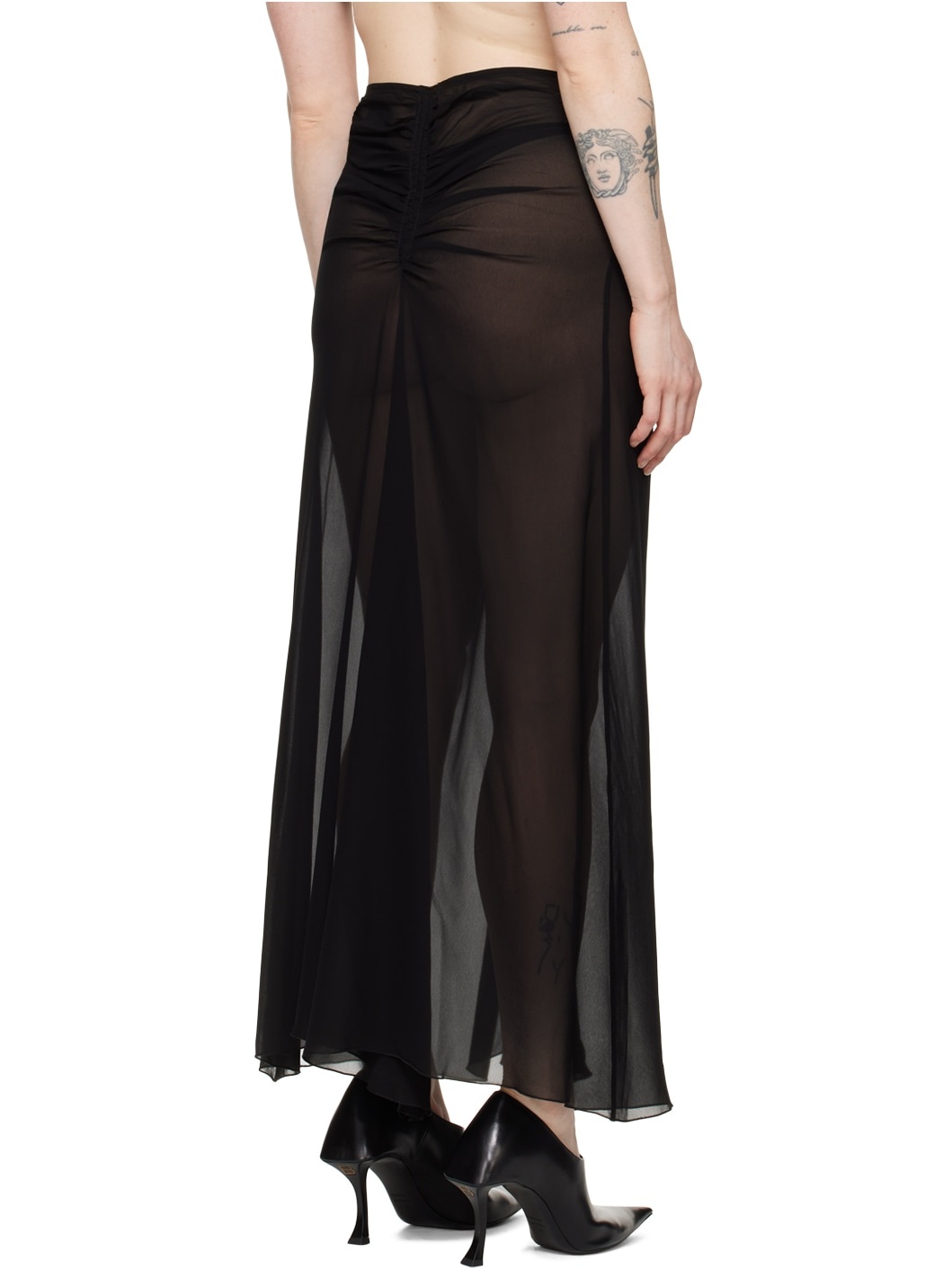 Black Ruched Maxi Skirt - 3