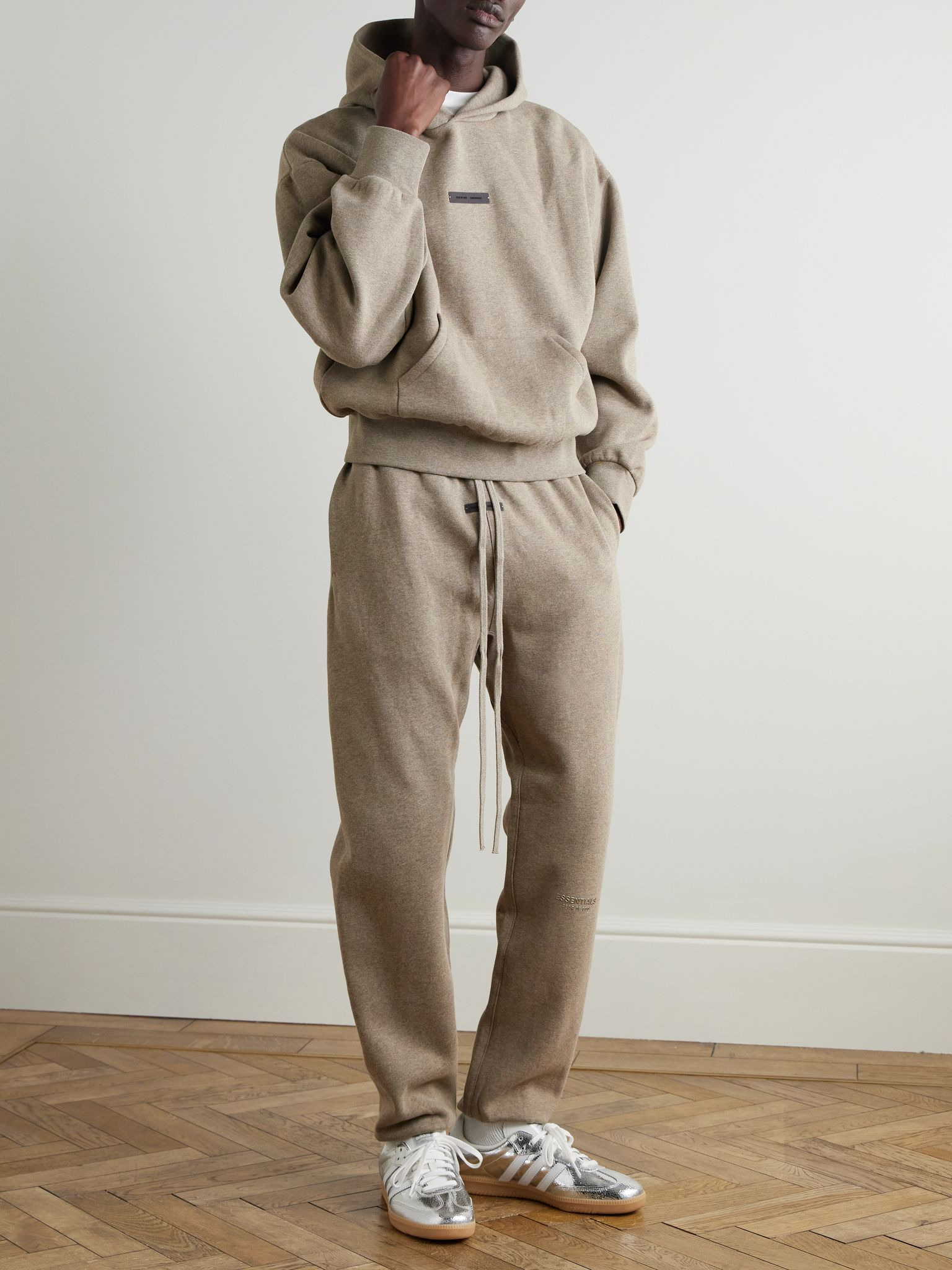 Oversized Logo-Appliquéd Cotton-Blend Jersey Hoodie Taupe - 2