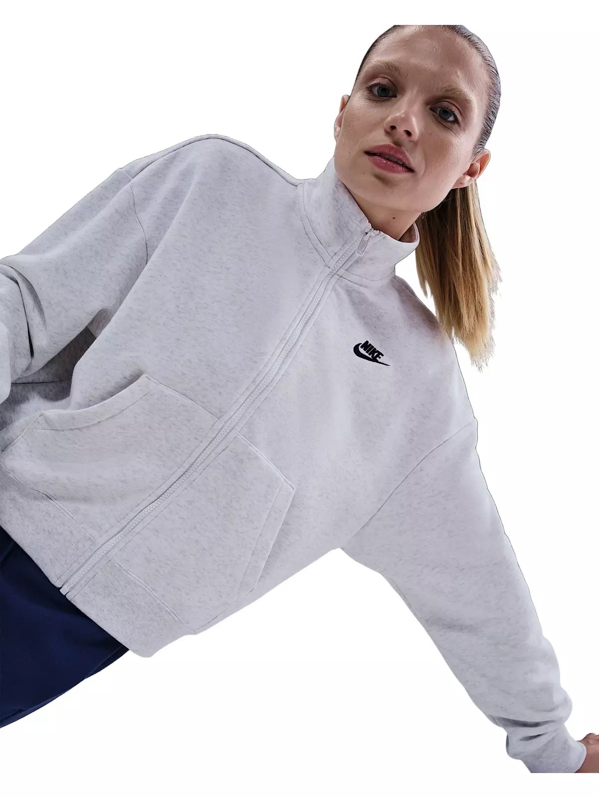 Women's Sportswear Club Fleece Loose Track Jacket -Birch Heather/Black - 3