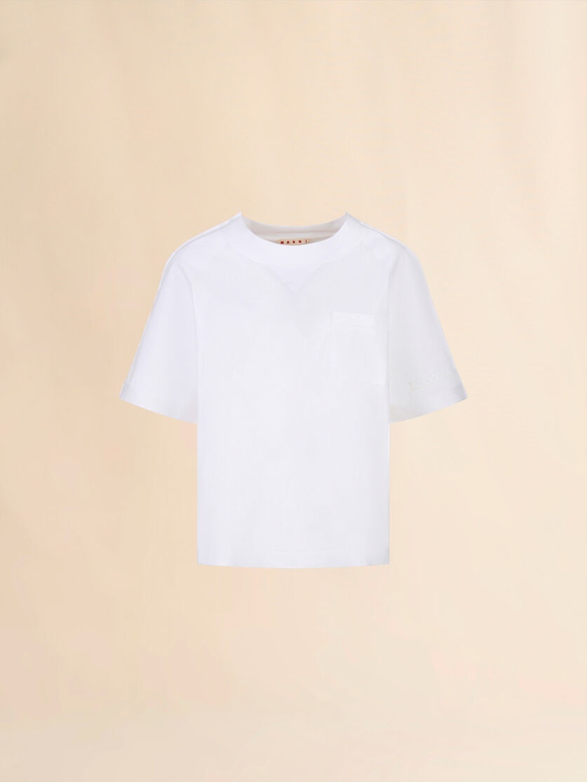 WHITE COTTON SHORT-SLEEVE SWEATSHIRT WITH TRUNKAROO DETAIL - 1