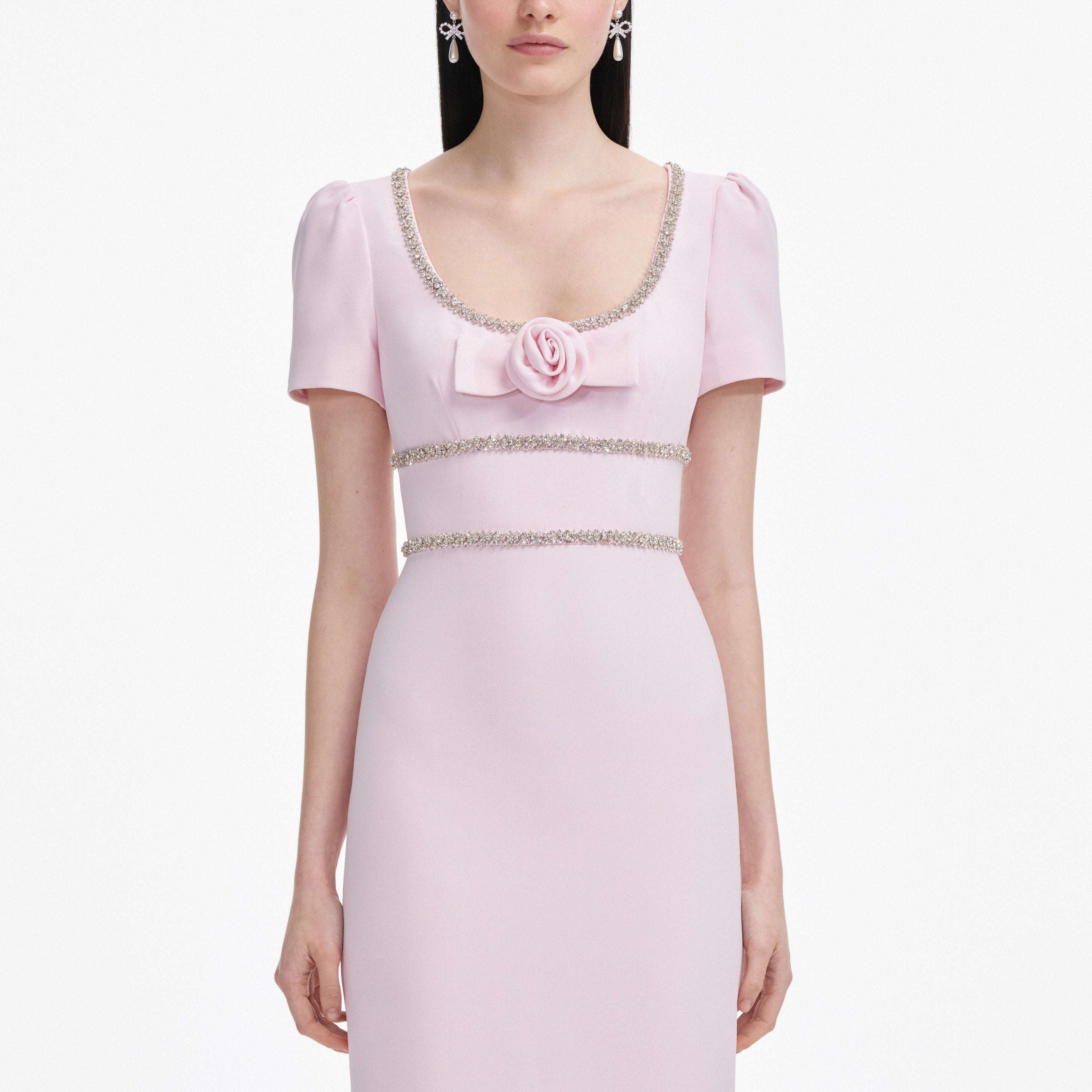 Pink Crepe Crystal Trim Maxi Dress - 4