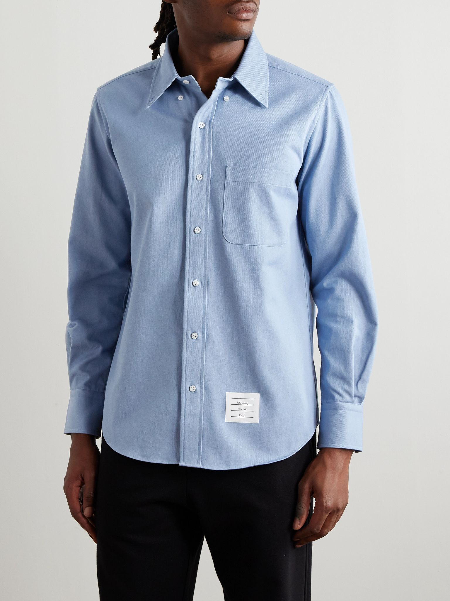 Button Down-Collar Logo-Appliquéd Cotton-Twill Shirt Blue - 3