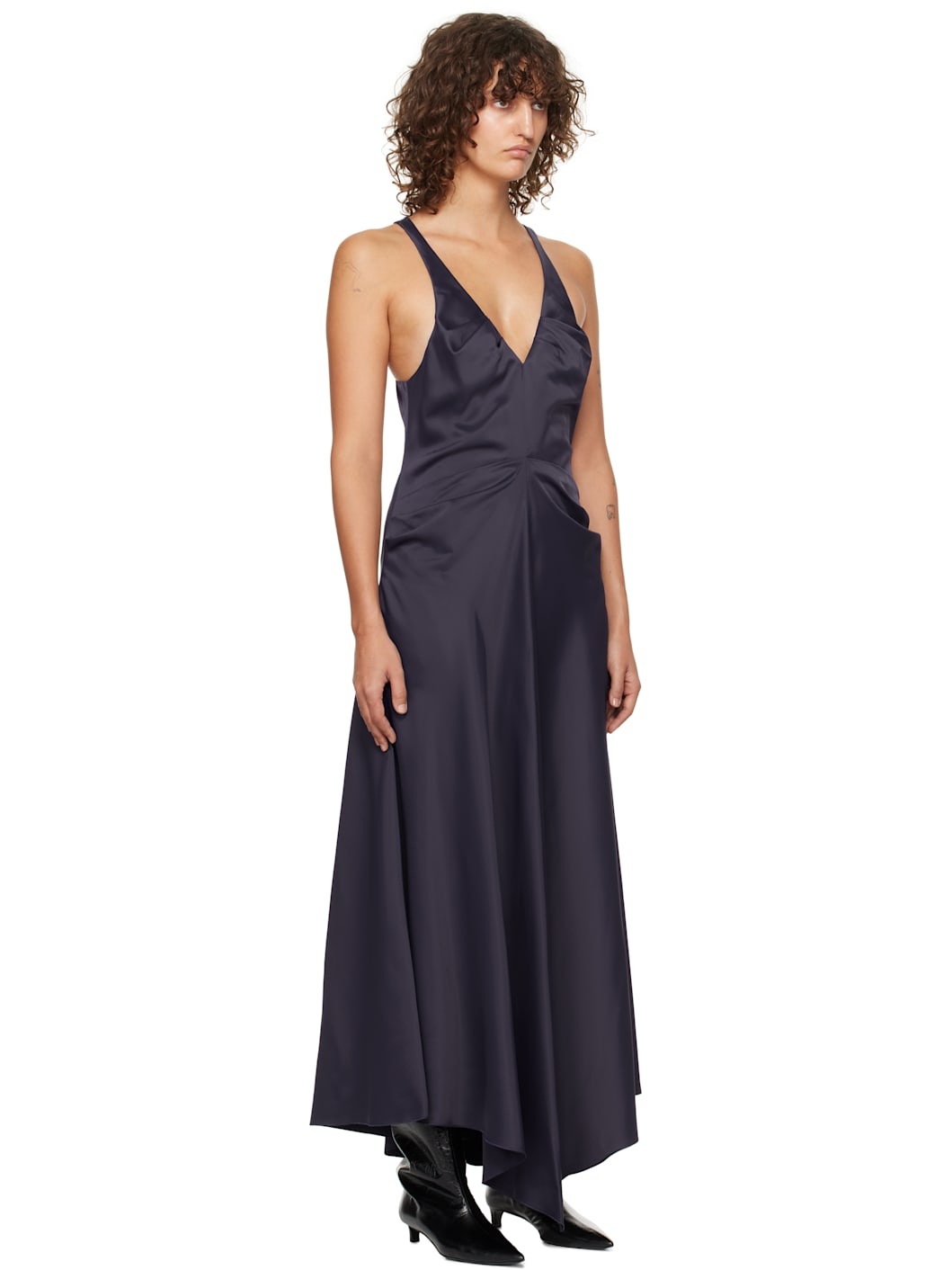 Navy Gathered Racer Back Midi Dress - 2